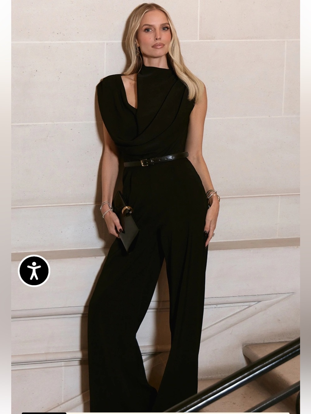 Pretty little thing x leonie: PREMIUM WOVEN ASYMMETRIC COWL DRAPE BACK JUMPSUIT